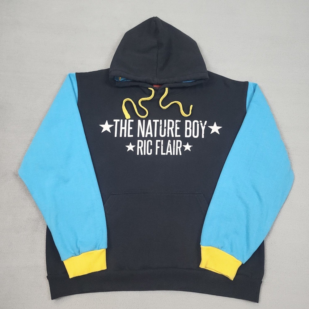 WWE Ric Flair Hoodie Mens XL Black Blue Nature Boy 16x Champion Double Sided